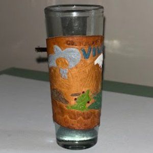 Vintage Leather Wrapped Shot Glass Hand Tooled in Ciudad Juárez